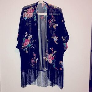 Xhilaration  Womens shawls wrap vest smoking black size S black fringes